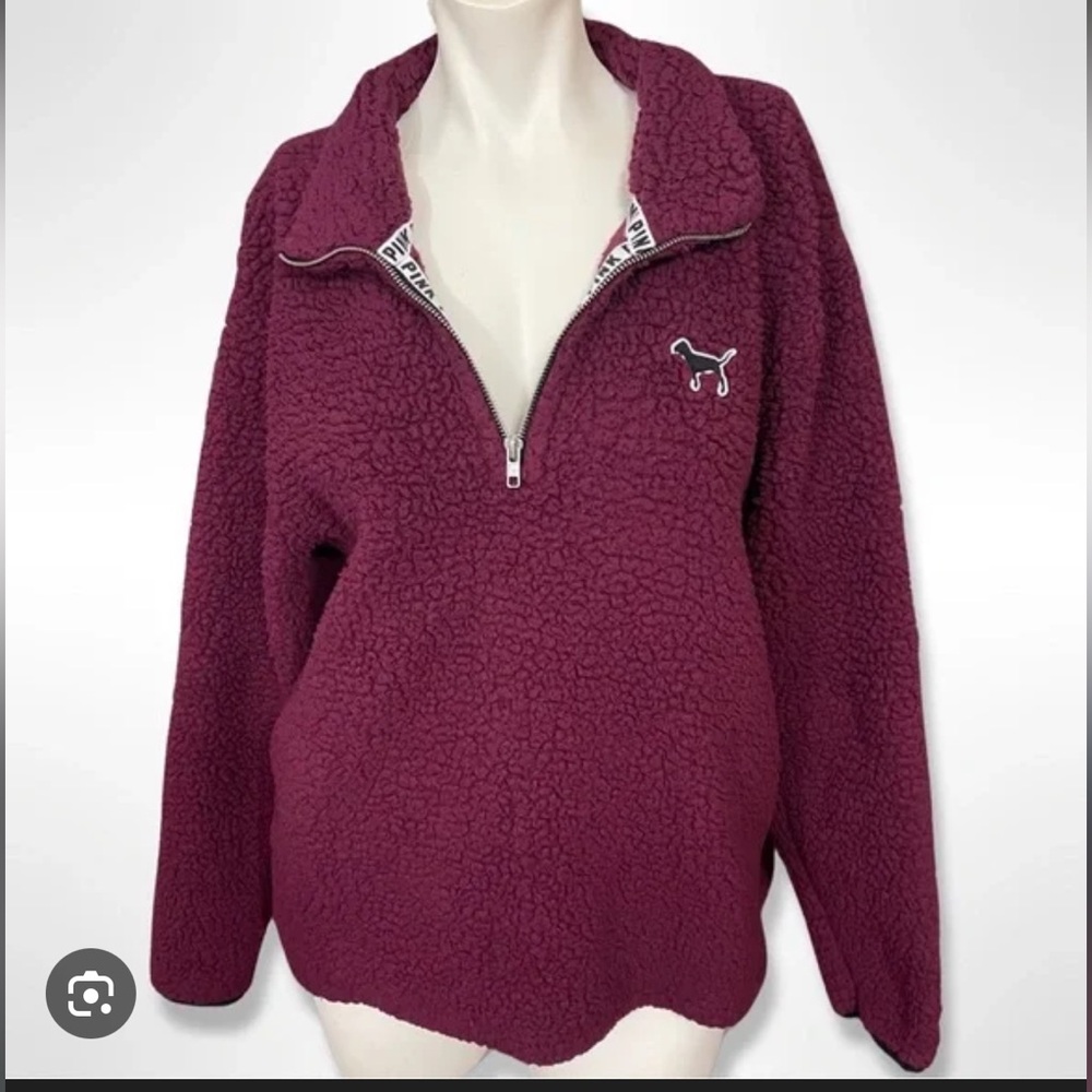 VS PINK Maroon Sherpa Quarter Zip